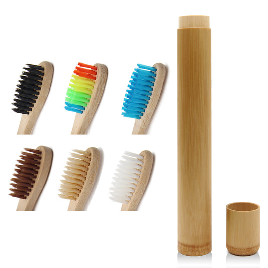 Bamboo (5-Pack) Toothbrush & Holder Set - Eco-Friendly, Soft Bristles